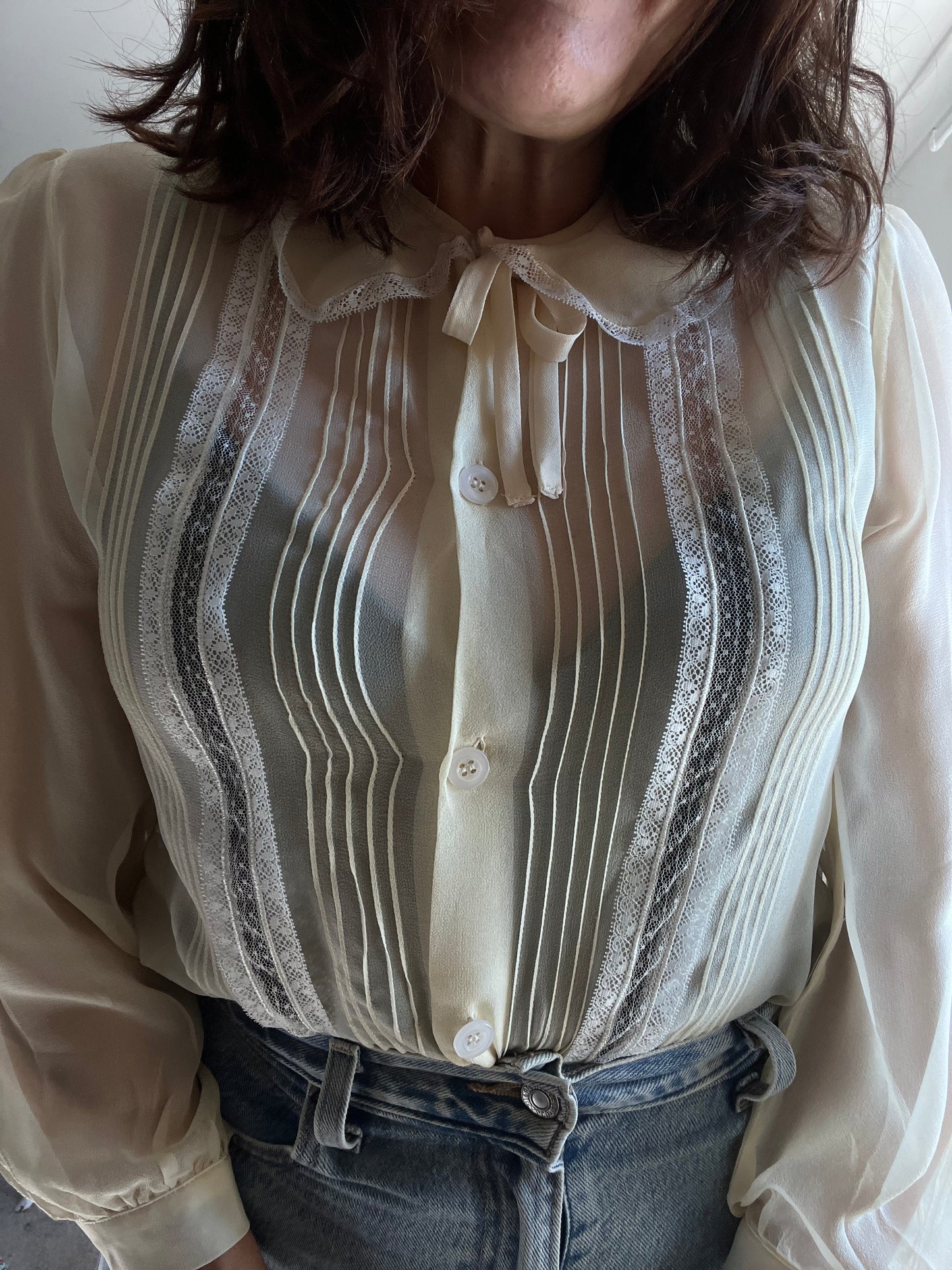 Silk Lace & Pintuck Blouse (MIU MIU dupe) (10-12)