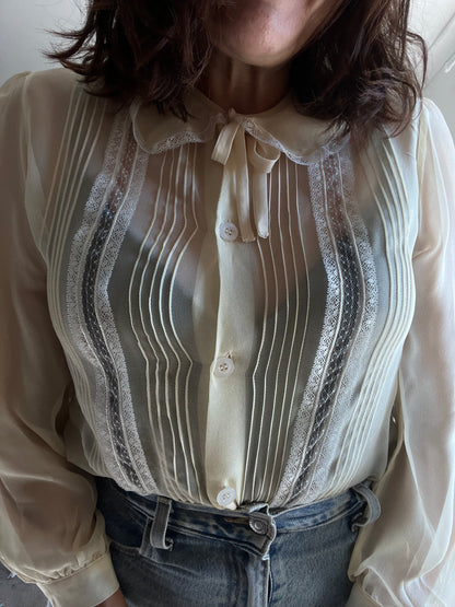 Silk Lace & Pintuck Blouse (MIU MIU dupe) (10-12)
