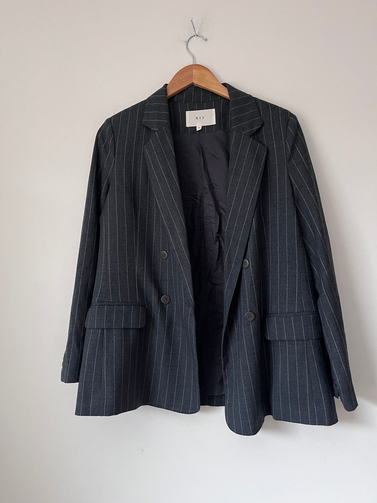 MAX Grey Pinstripe Double Breasted Blazer RRP approx. $299.99 (Size 10)