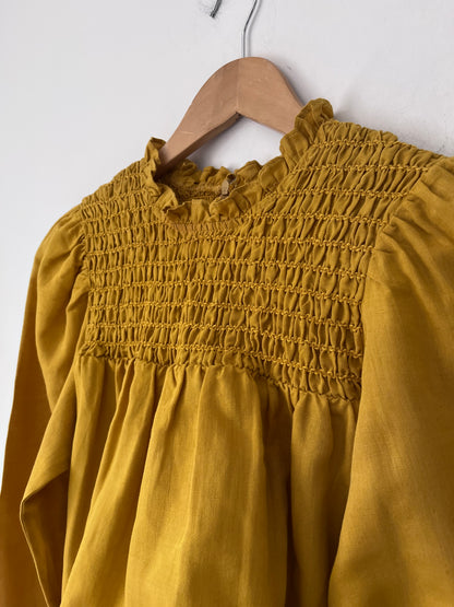 SEED HERITAGE Shirred Linen Blend Blouse RRP $159 (Size 8)