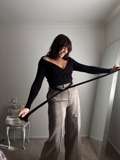 RUBY Black Wrap Tie Top RRP$219 (10-12)