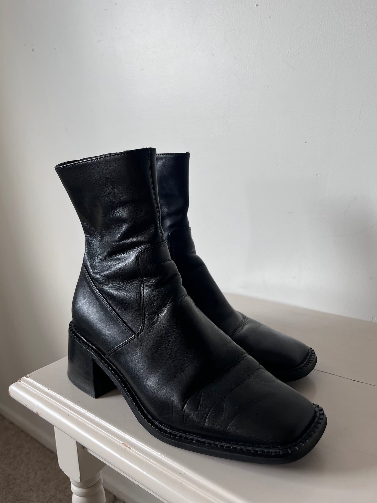 MI PIACI Leather Square Toe Ankle Boots RRP approx. $400 (Size 37)