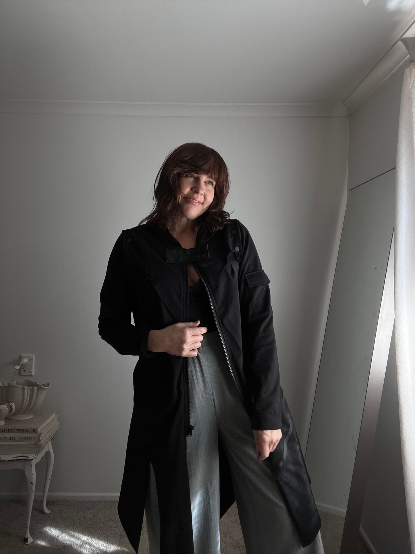 BONE & ARROW Black Long Hooded Jacket RRP approx $399 (10-12)