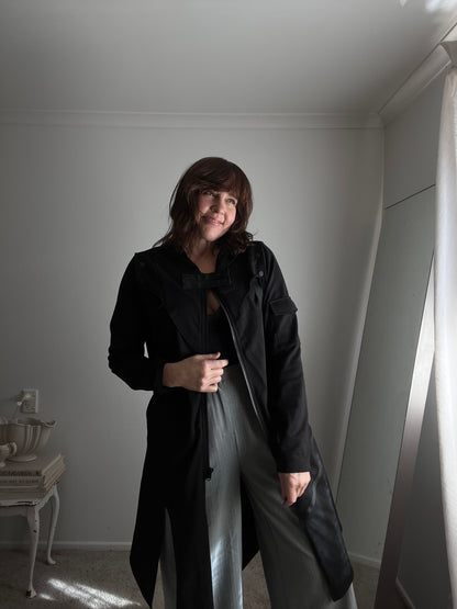 BONE & ARROW Black Long Hooded Jacket RRP approx $399 (10-12)