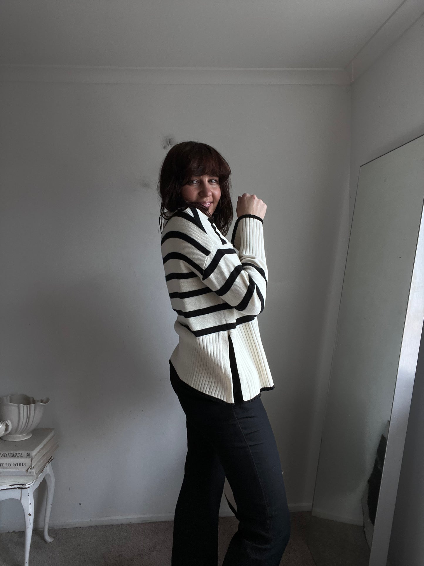 ONLY Cream & Black Stripe Knit (M)