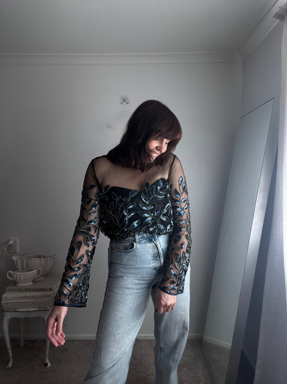 SASS & BIDE Embellished Sheer Mesh Top RRP$450 (14)