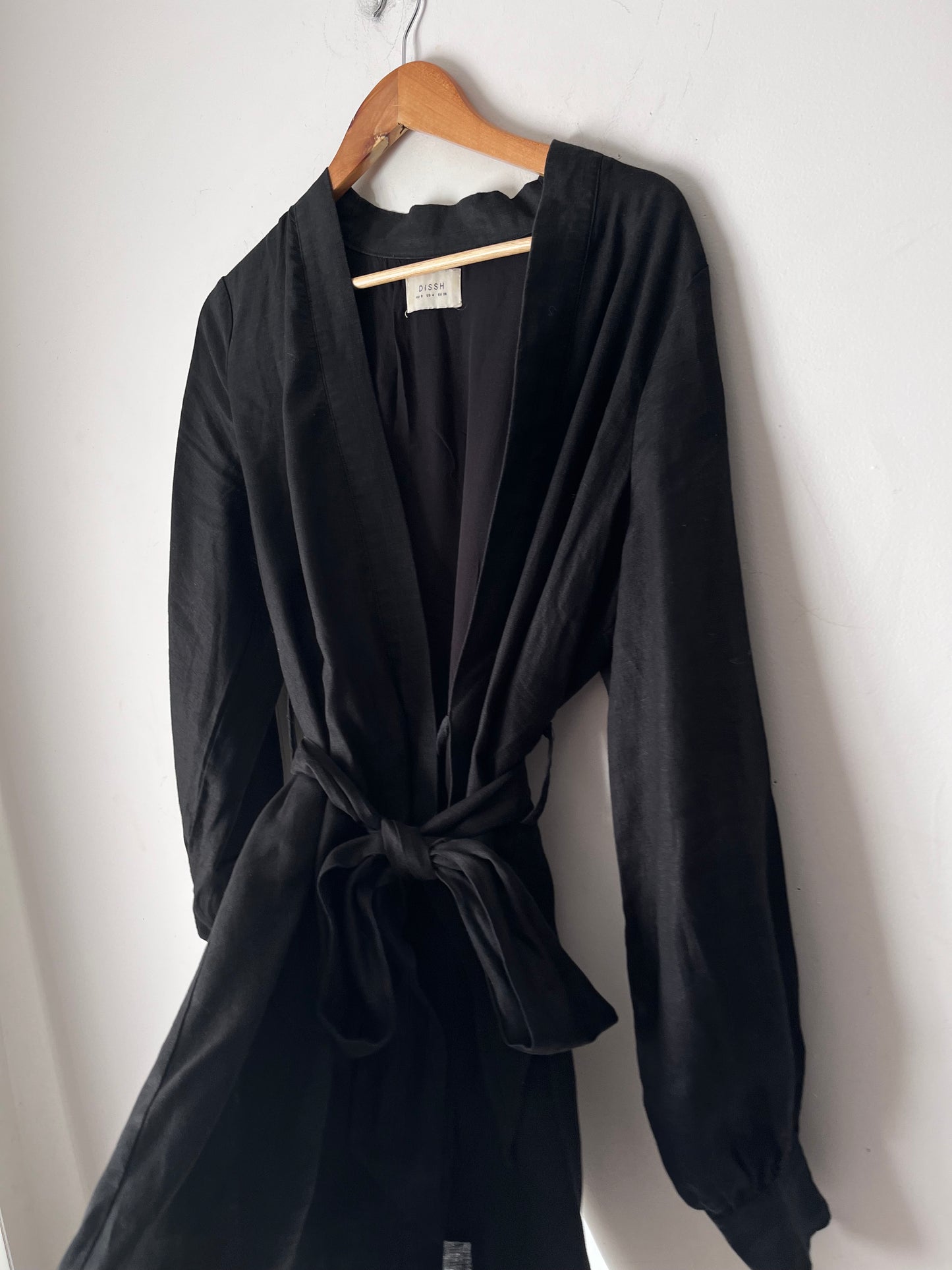DISSH Black Linen Blend Wrap Mini Dress RRP$159 (8-10)