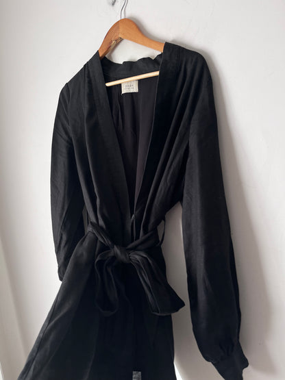 DISSH Black Linen Blend Wrap Mini Dress RRP$159 (8-10)