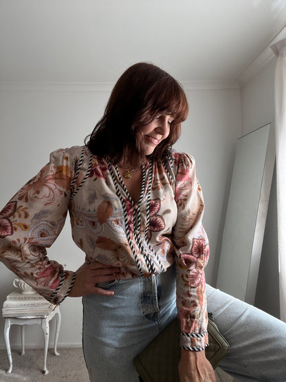 OnceWas Floral Linen Blend Blouse RRP $329 (Size 12)