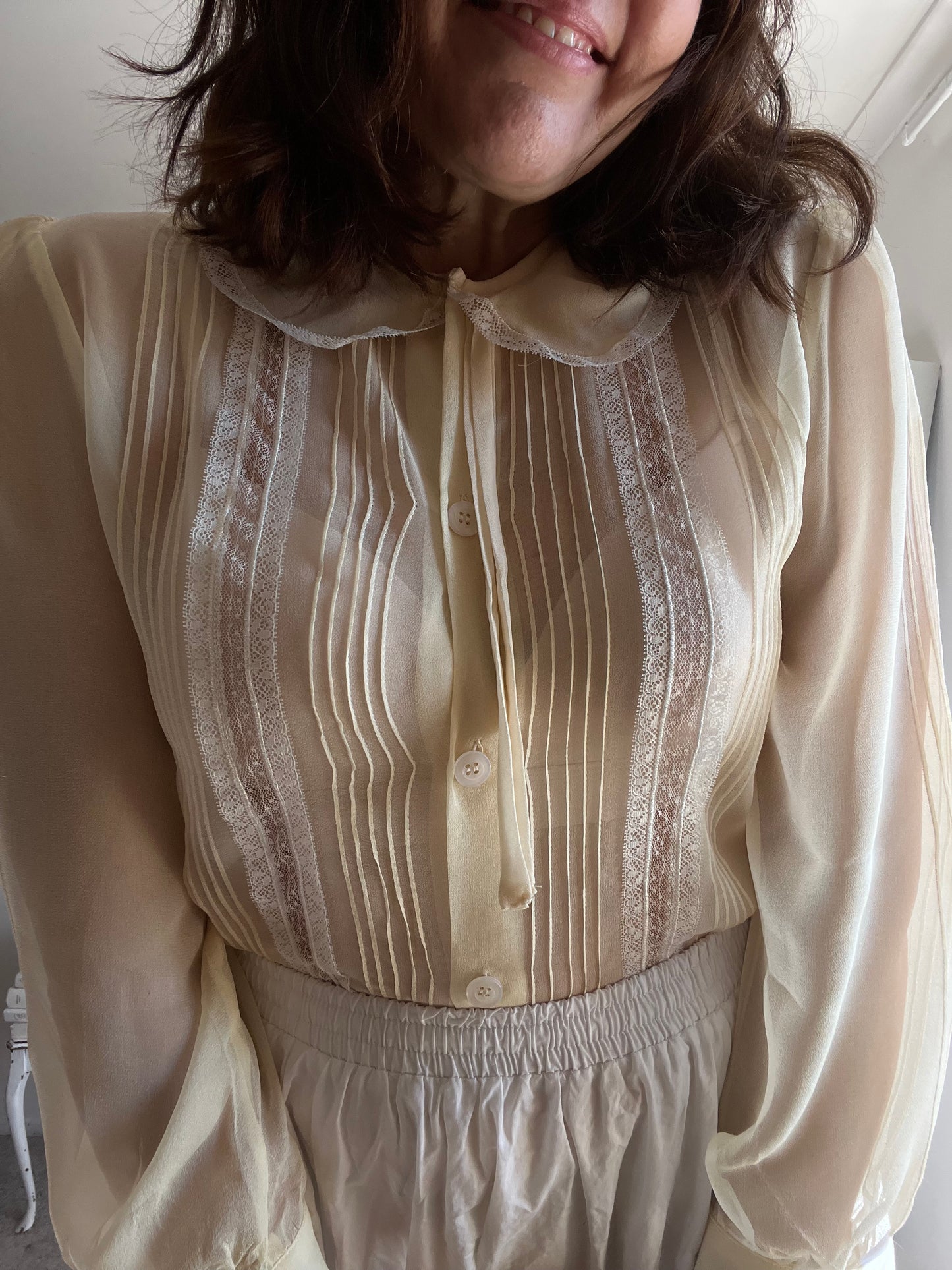 Silk Lace & Pintuck Blouse (MIU MIU dupe) (10-12)