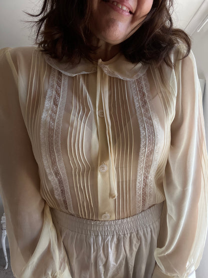 Silk Lace & Pintuck Blouse (MIU MIU dupe) (10-12)