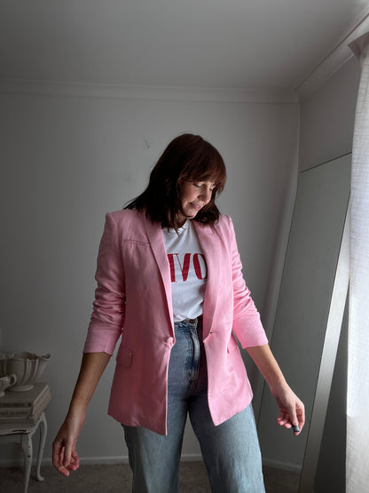 SUPERETTE Pink Linen Blend Blazer RRP approx $399 (10)