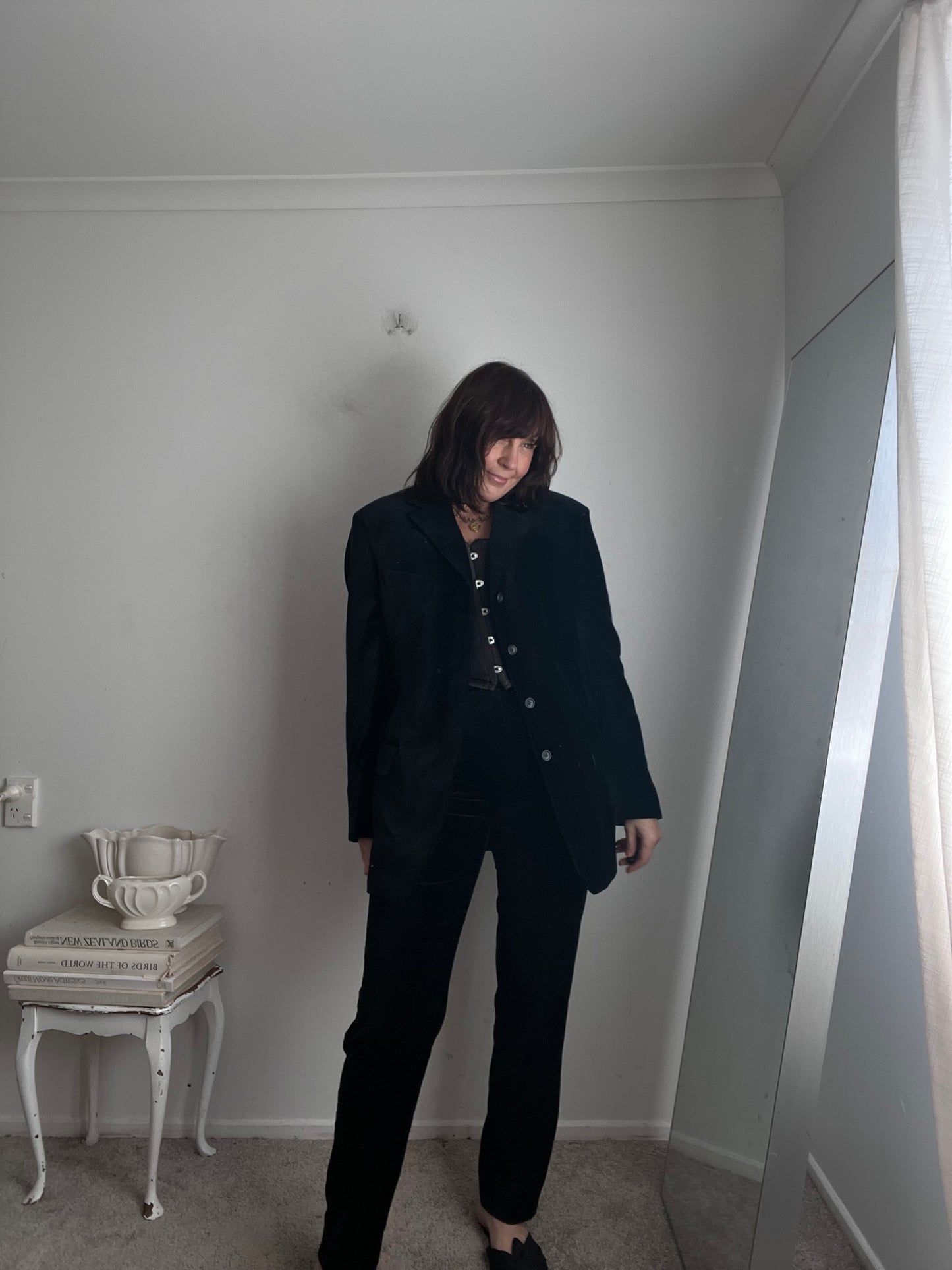 DANIEL FARET PARIS Black Velvet Suit RRP Approx. NZ$1,000 (12-14)