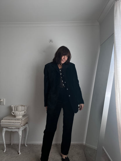 DANIEL FARET PARIS Black Velvet Suit RRP Approx. NZ$1,000 (12-14)
