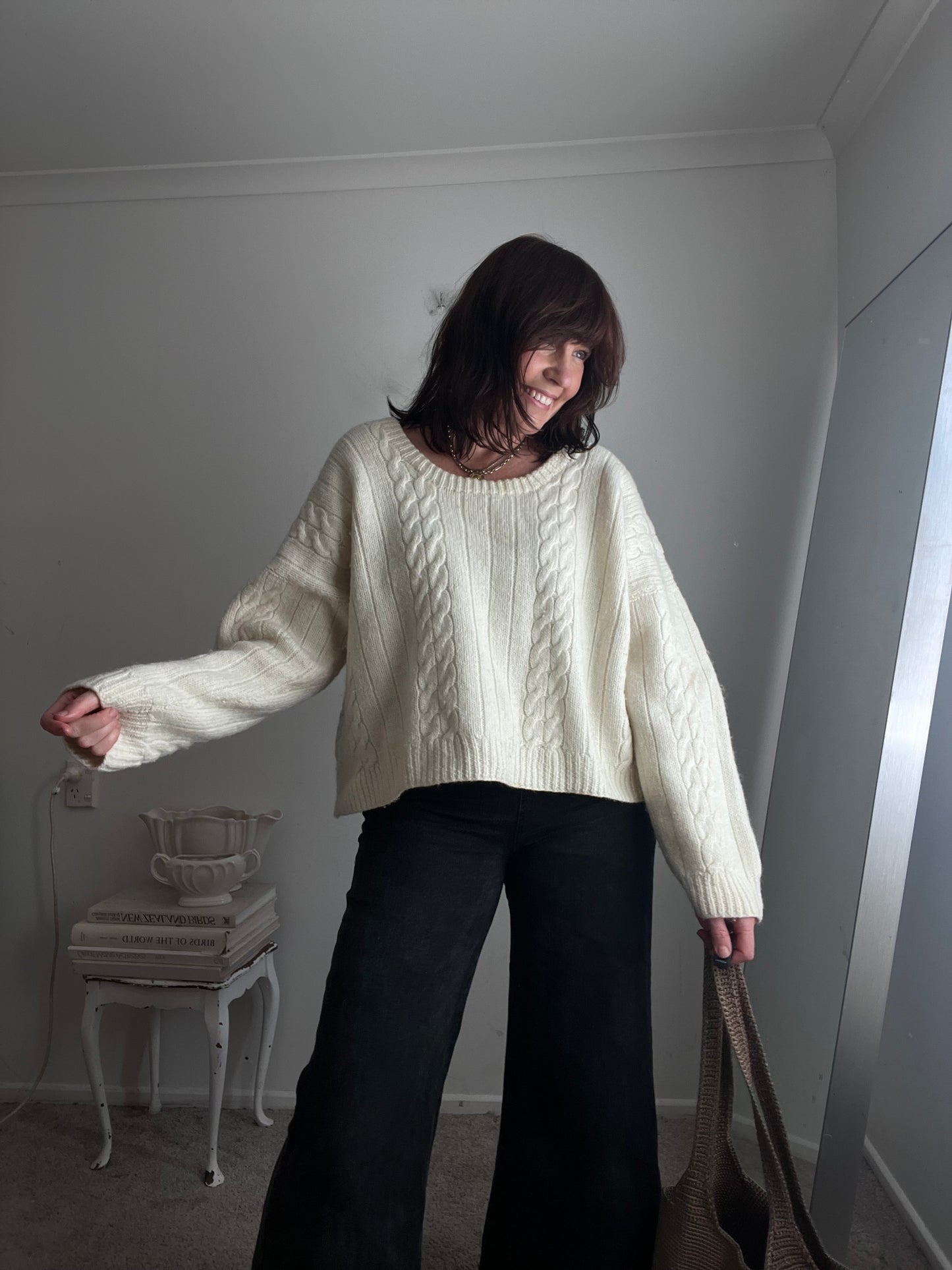 HANDKNIT Cream Wool Cable Knit Jumper (12-18)