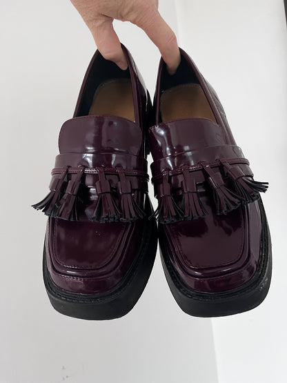 ASOS DESIGN Burgundy Patent Tassel Loafers RRP$100 (38)