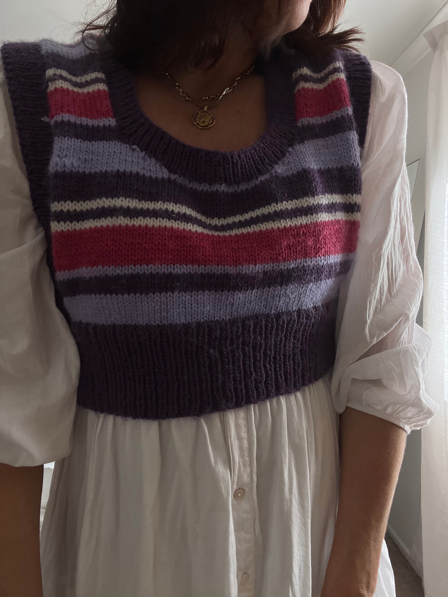 Hand Knitted Striped Cropped Vest (Size imo 12-16)