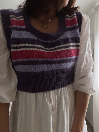 Hand Knitted Striped Cropped Vest (Size imo 12-16)