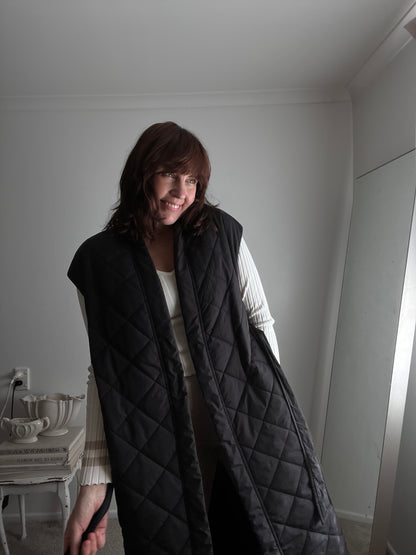 H&M Long Quilted Belted Vest RRP $100 (12-16)