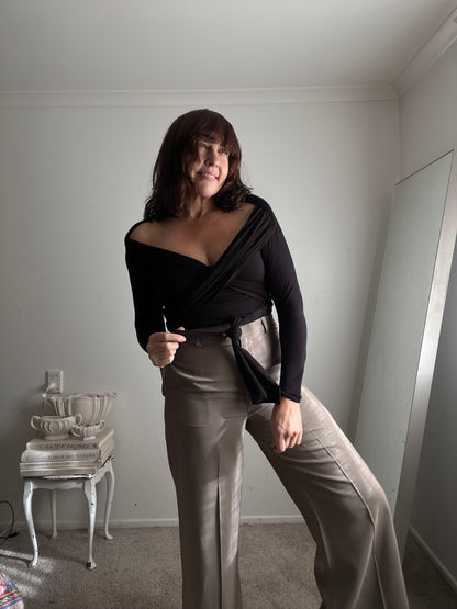 RUBY Black Wrap Tie Top RRP$219 (10-12)