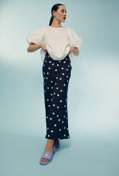 HEJ HEJ Lady Killer Embroidered Linen Skirt RRP $299 (6-8)