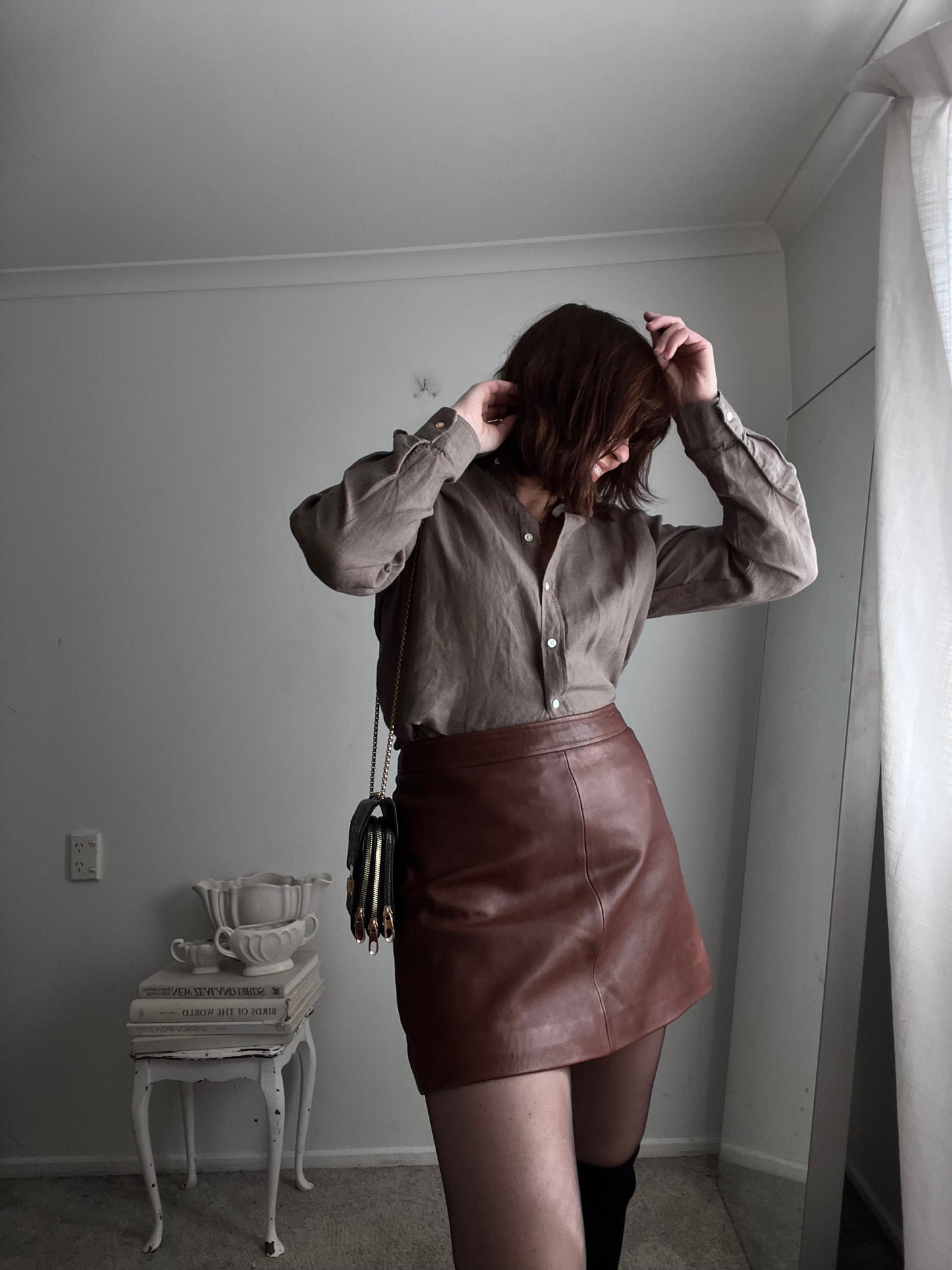 REISS Leather Skirt RRP$440 (12-14)