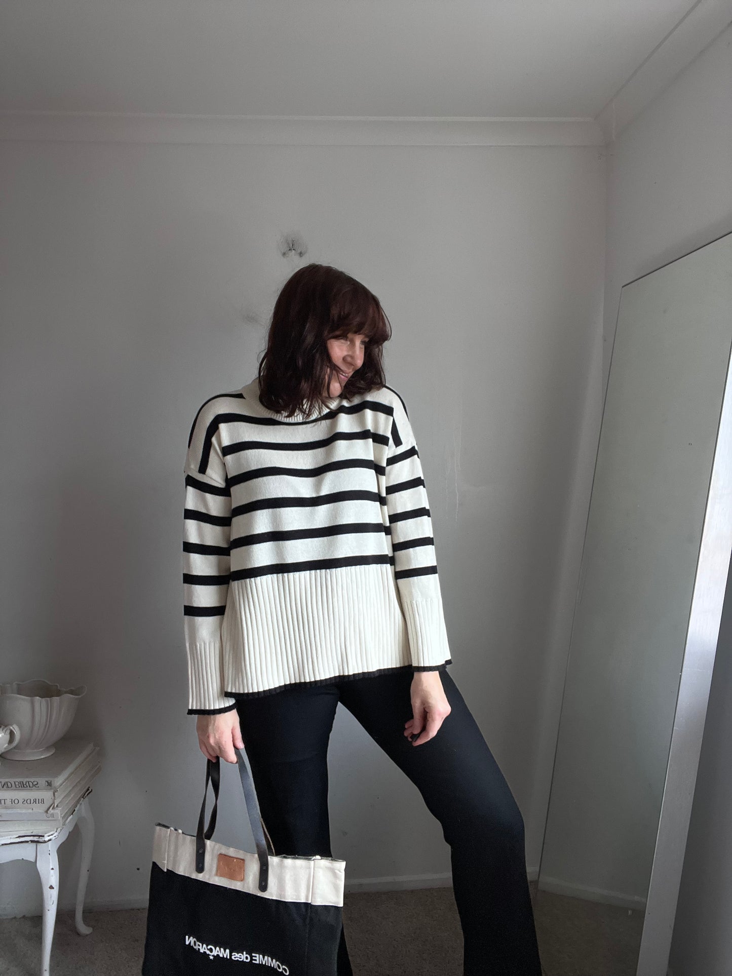 ONLY Cream & Black Stripe Knit (M)