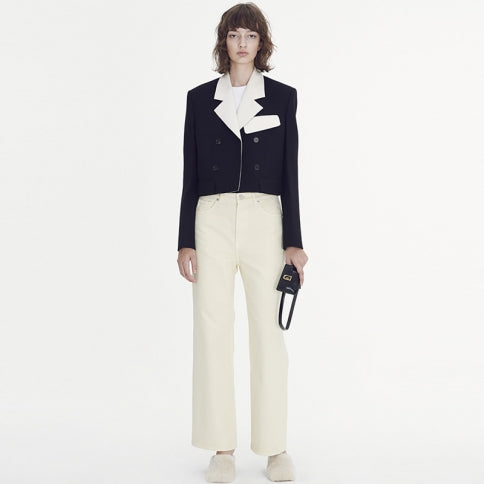 RECTO Contrast-Collar Wool Short Jacket RRP approx. $780 (Size 10)
