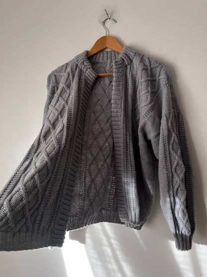 Grey Cable Knit Cardigan (12-14)