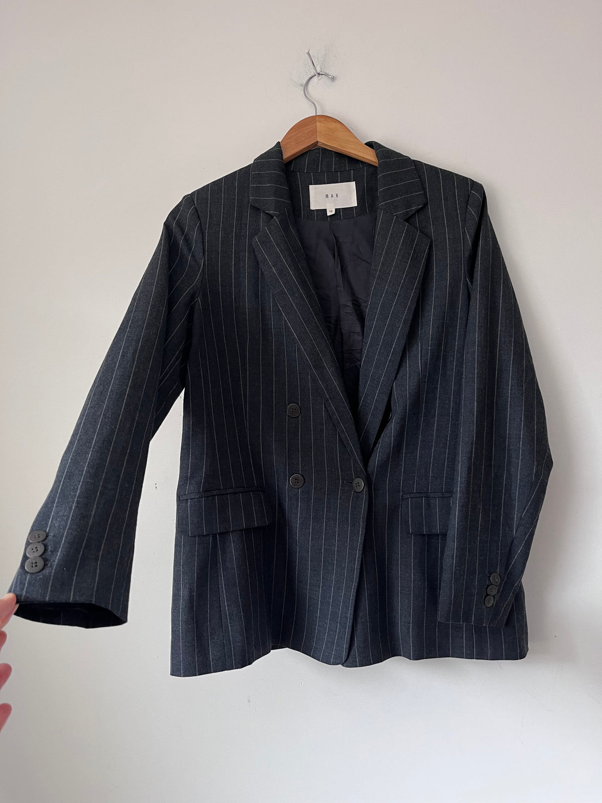 MAX Grey Pinstripe Double Breasted Blazer RRP approx. $299.99 (Size 10)