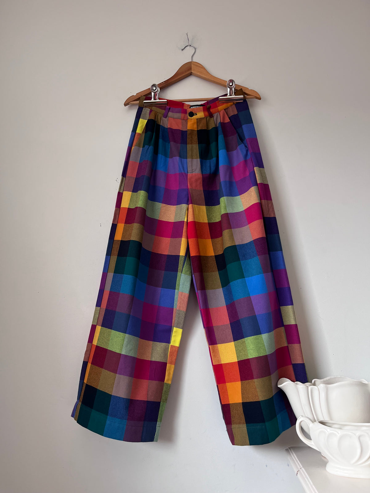DANGERFIELD Multicolour Check Wide Leg Pants RRP approx. $120 (Size 10)
