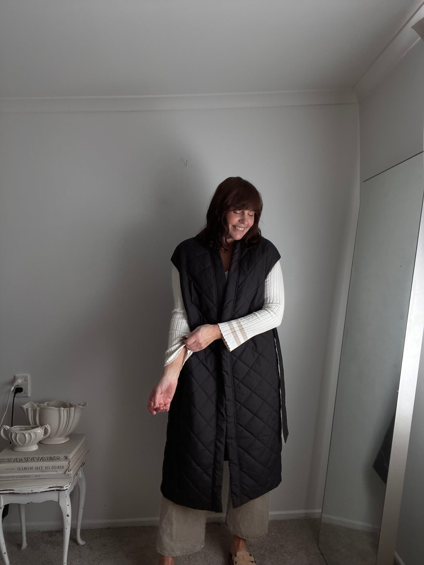 H&M Long Quilted Belted Vest RRP $100 (12-16)