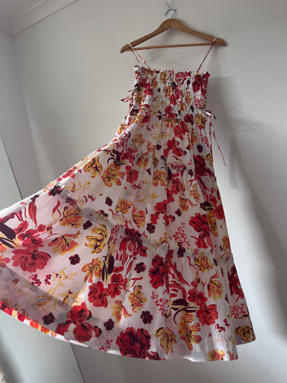 SHONA JOY Kalani Shirred Tiered Midi Dress RRP$349 (Size 8)