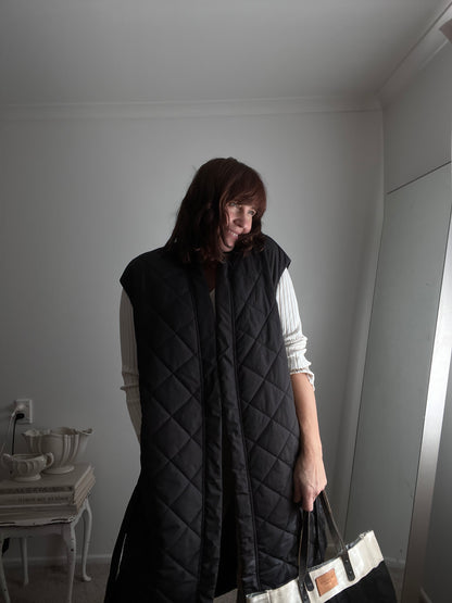H&M Long Quilted Belted Vest RRP $100 (12-16)
