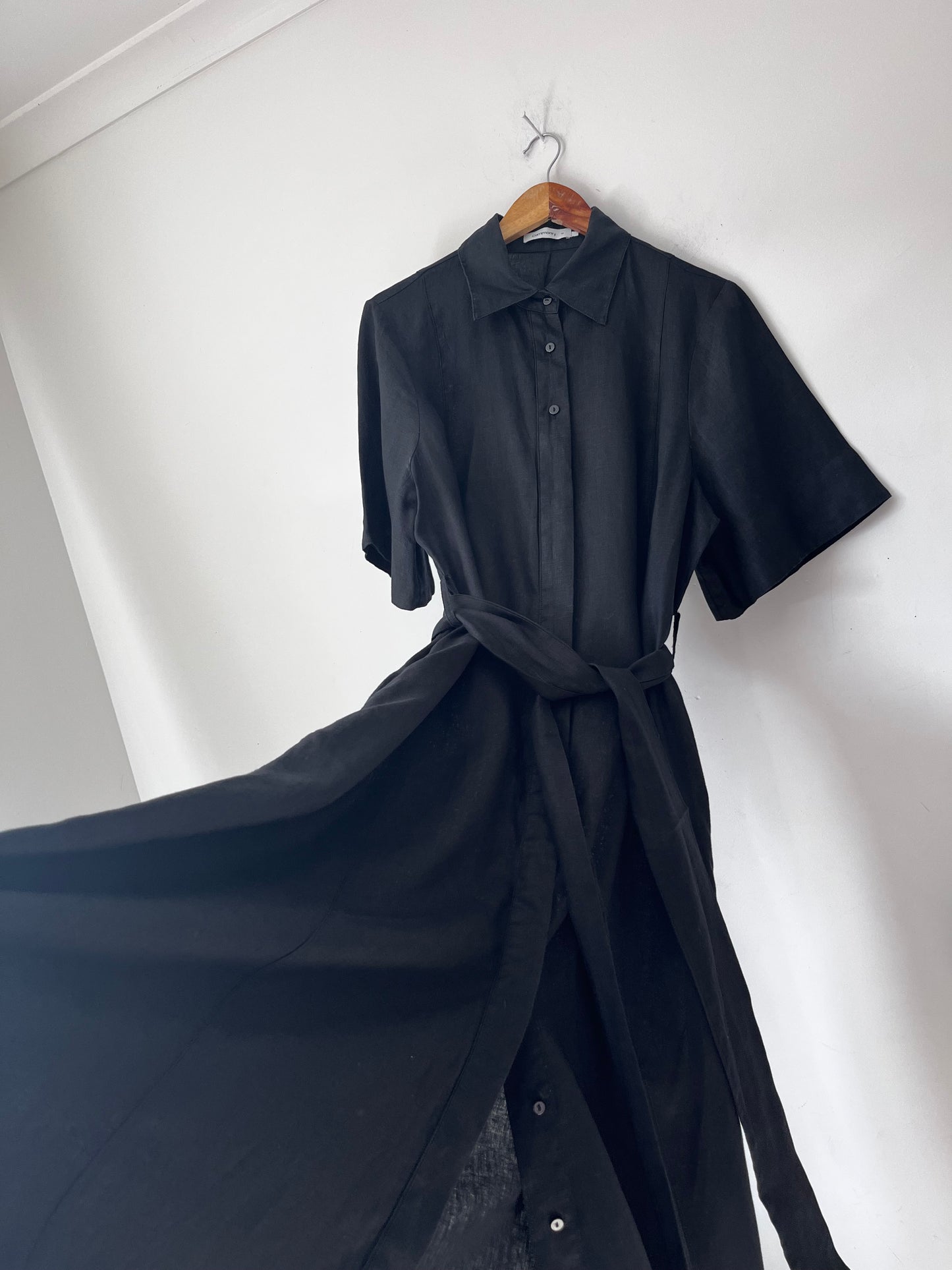 COMMONRY Black Tie-Front Shirt Dress RRP$255 (14)