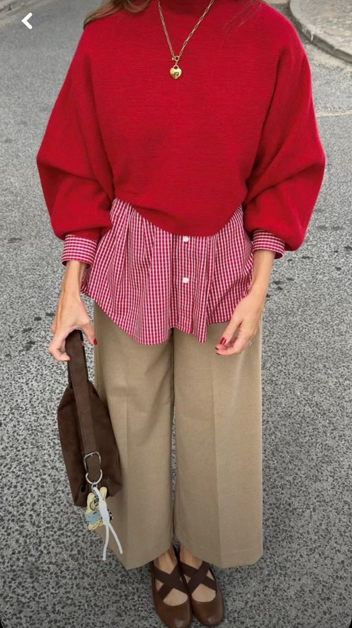 Red Cotton Henley Knit Top (Size 12–14)