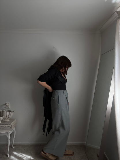 I LOVE UGLY Grey Pinstripe Wide Leg Pants RRP$149 (10-12)