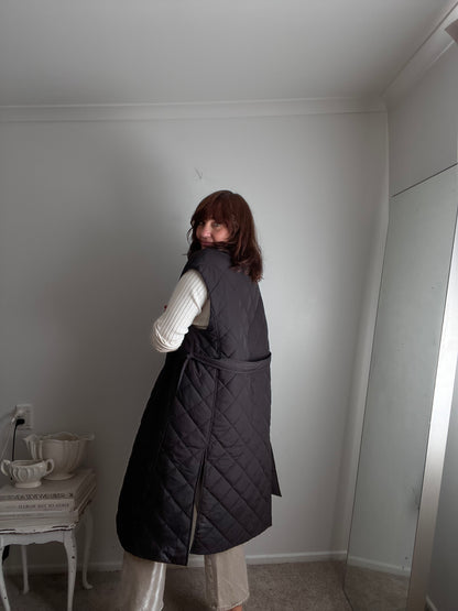 H&M Long Quilted Belted Vest RRP $100 (12-16)
