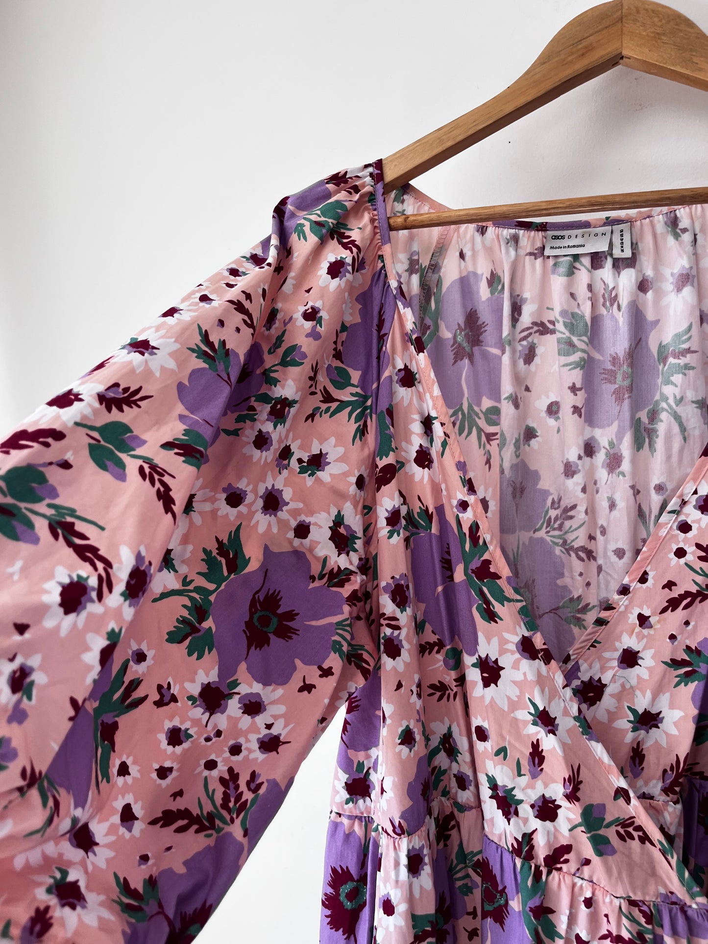 ASOS DESIGN Pink & Purple Floral Wrap Dress RRP$140 (14 imo)