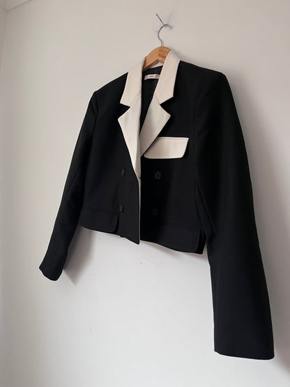 RECTO Contrast-Collar Wool Short Jacket RRP approx. $780 (Size 10)
