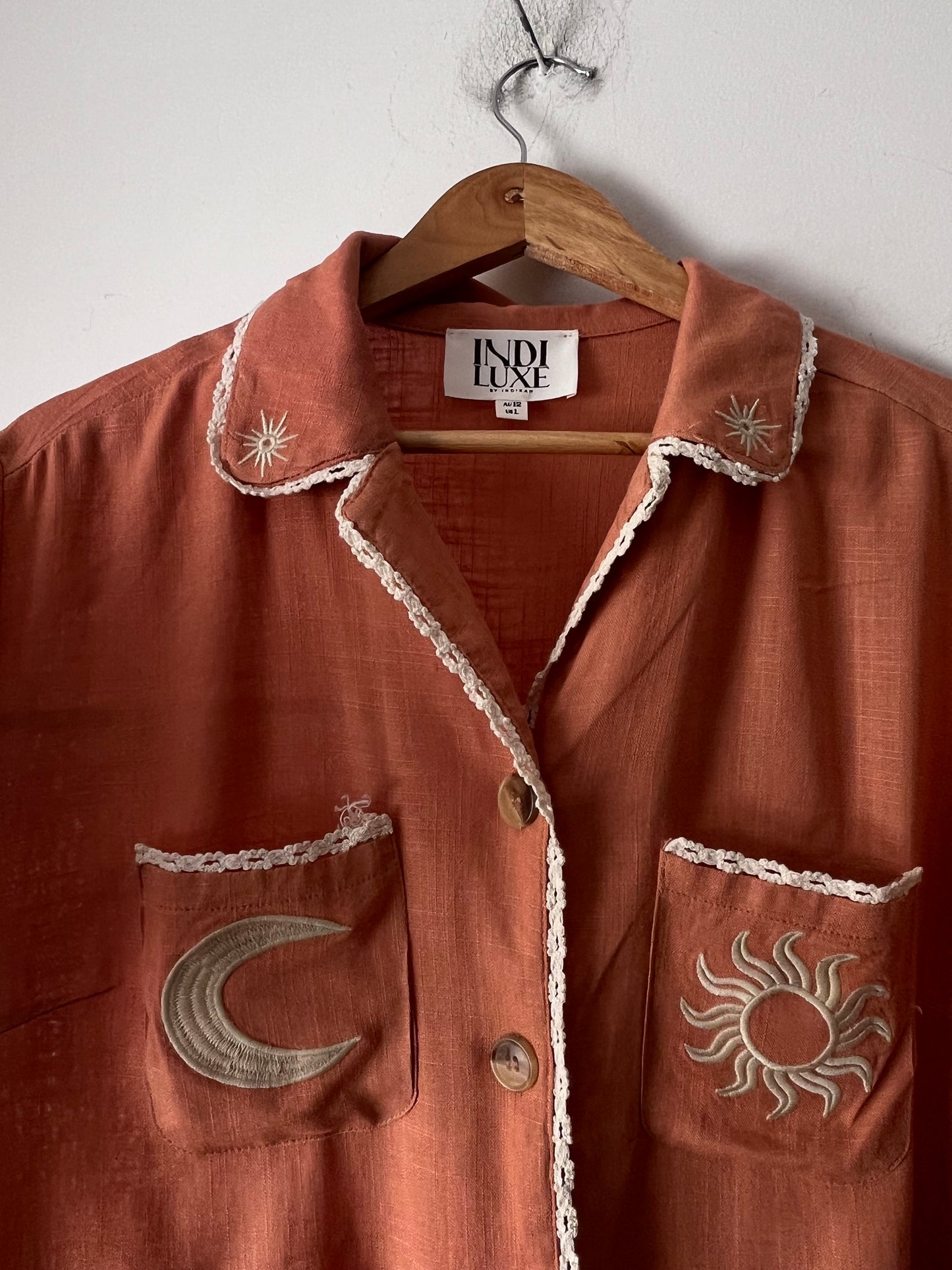 INDI LUXE Celestial Embroidered Shirt RRP$109 (10-12)
