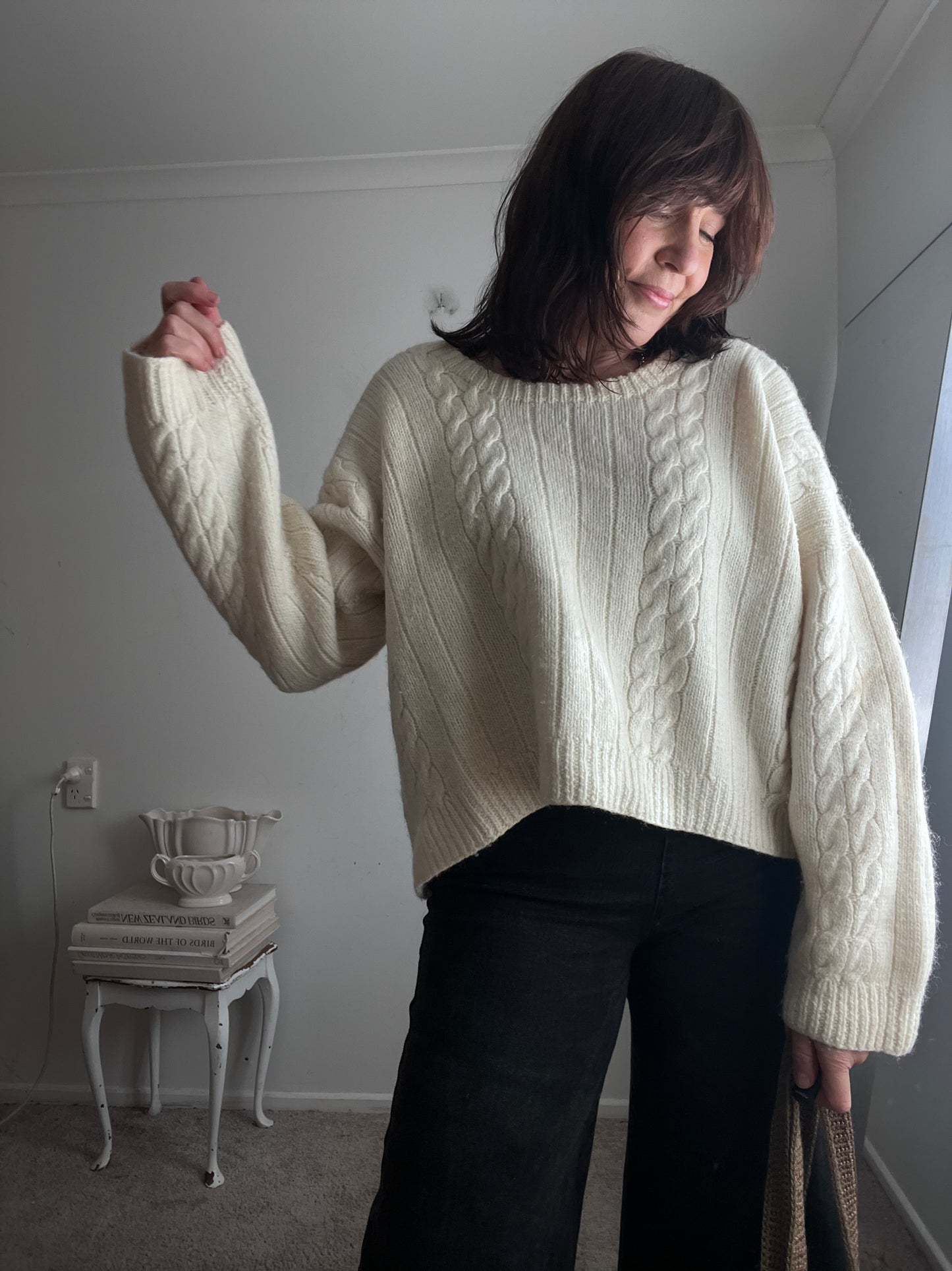 HANDKNIT Cream Wool Cable Knit Jumper (12-18)