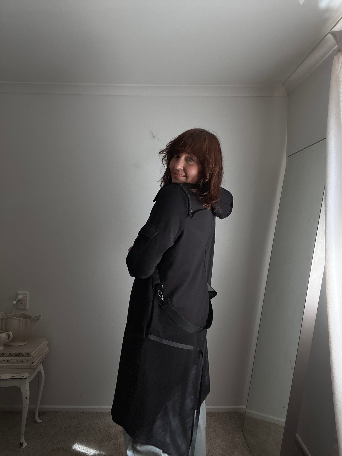 BONE & ARROW Black Long Hooded Jacket RRP approx $399 (10-12)