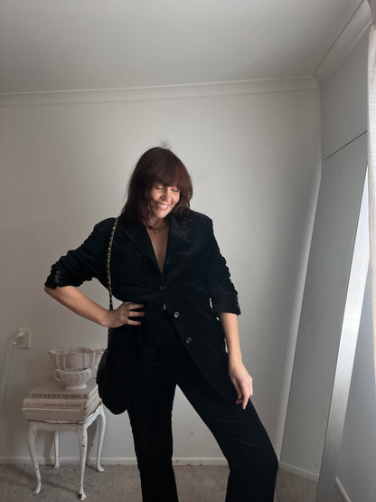DANIEL FARET PARIS Black Velvet Suit RRP Approx. NZ$1,000 (12-14)