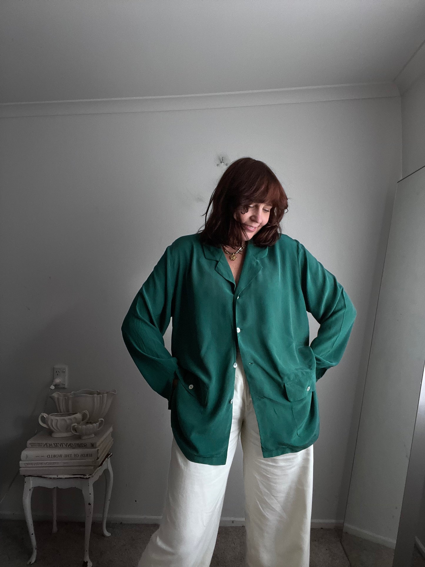 VINTAGE Emerald Green Silk Shacket (16-20)