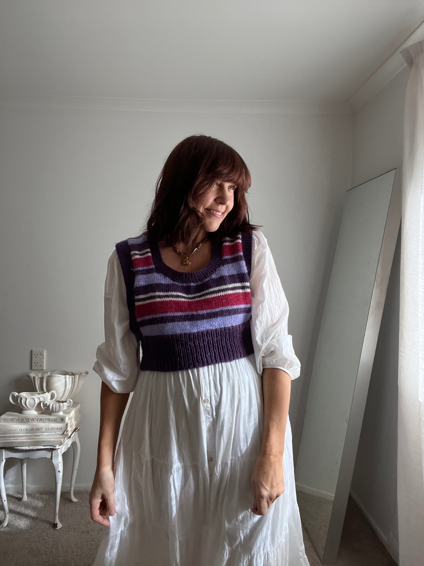 Hand Knitted Striped Cropped Vest (Size imo 12-16)