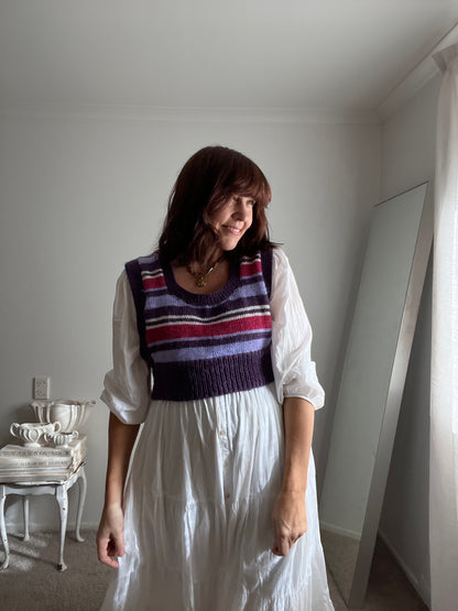 Hand Knitted Striped Cropped Vest (Size imo 12-16)