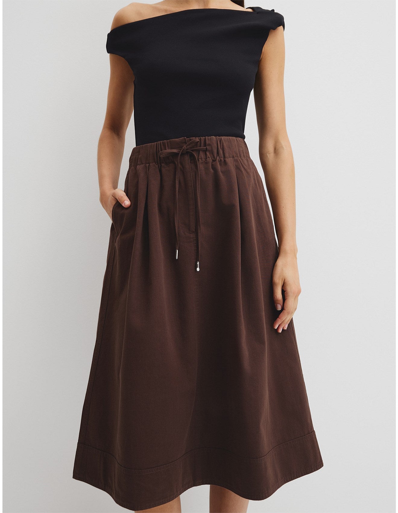 COUNTRY ROAD Gathered Cotton Midi Skirt RRP$179 (6-8)