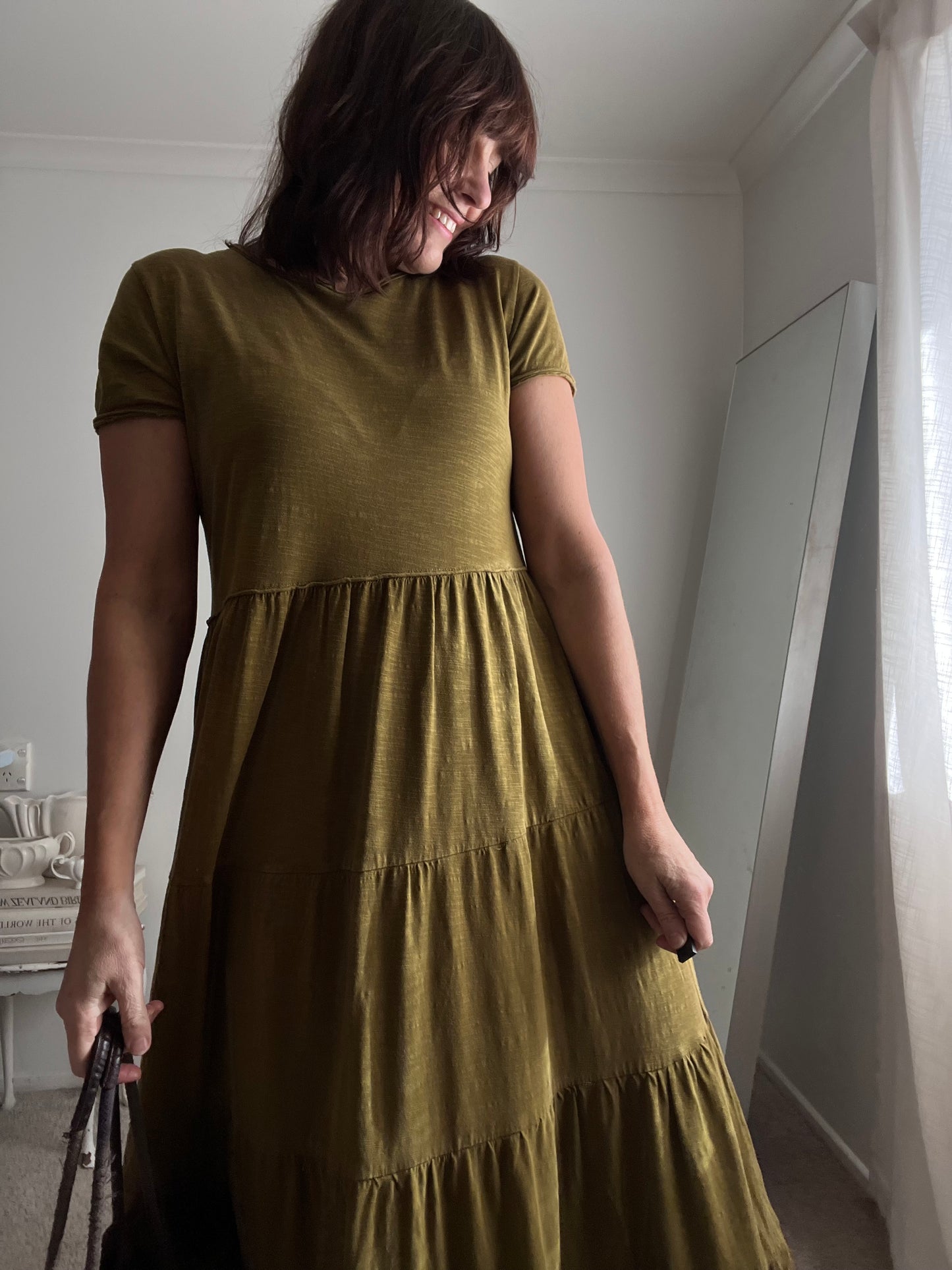MAX Khaki Tiered Midi Dress RRP approx $129 (10-12)