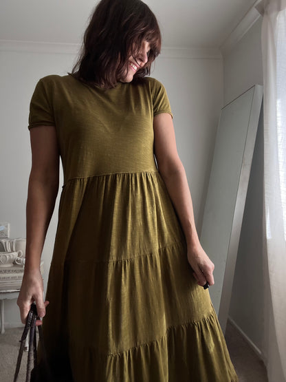 MAX Khaki Tiered Midi Dress RRP approx $129 (10-12)
